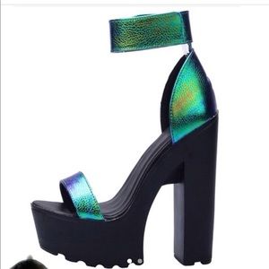 Green Holographic Color Velcro Strapped Platforms